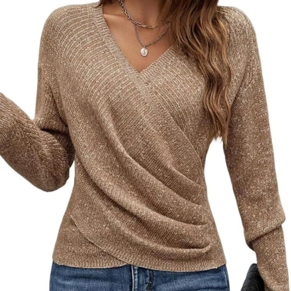 NWT Cross Ribbed Texture Sweater V-Neck Long Sleeve Knit Pullover Top Shirt